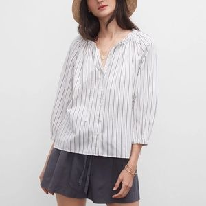 Tie Neck Sculpt Sleeve Blouse - New With Tag- NEVER WORN - Grey Stripe